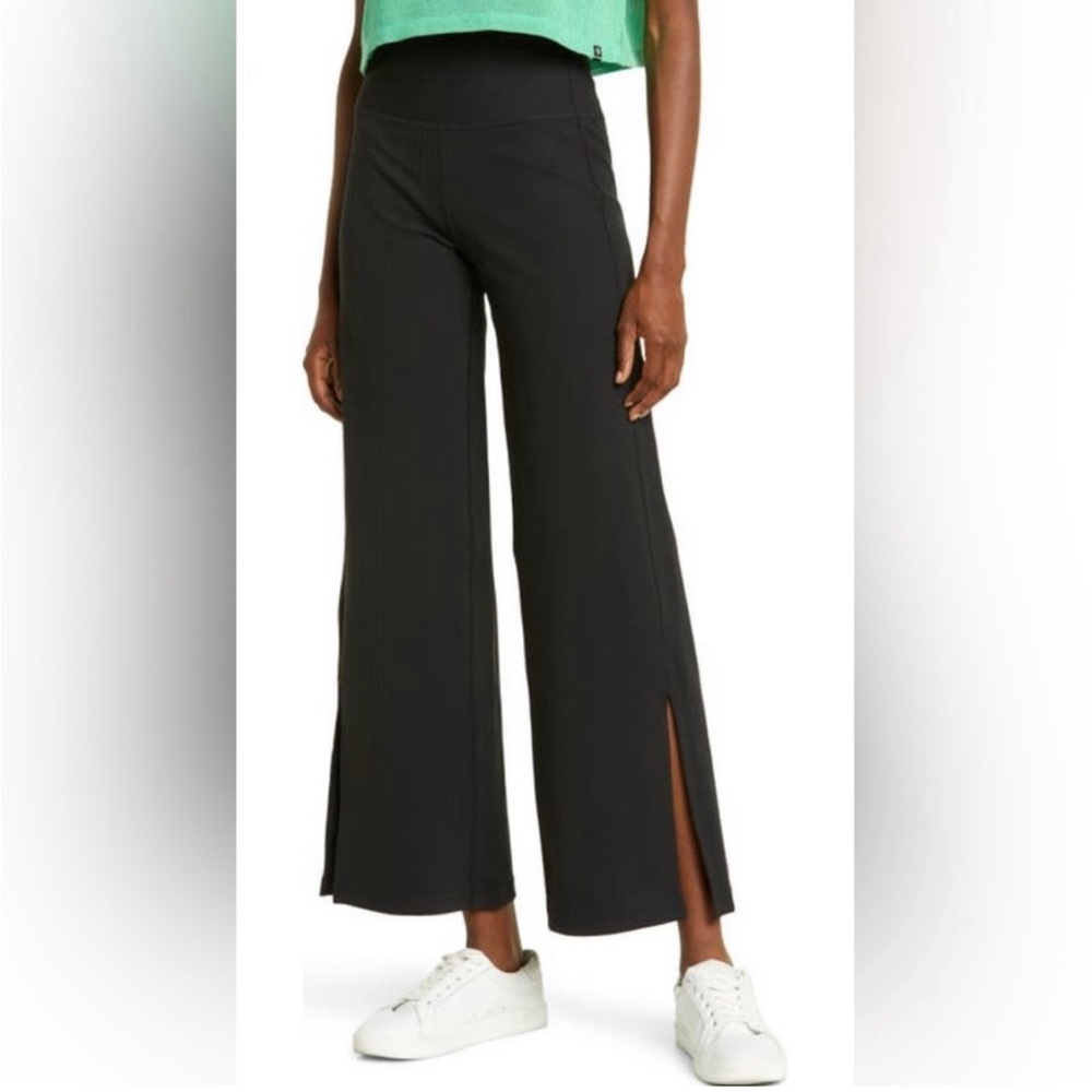 Zella Live In High Rise Ribbed Wide Leg Black Stretchy Pants Size Large